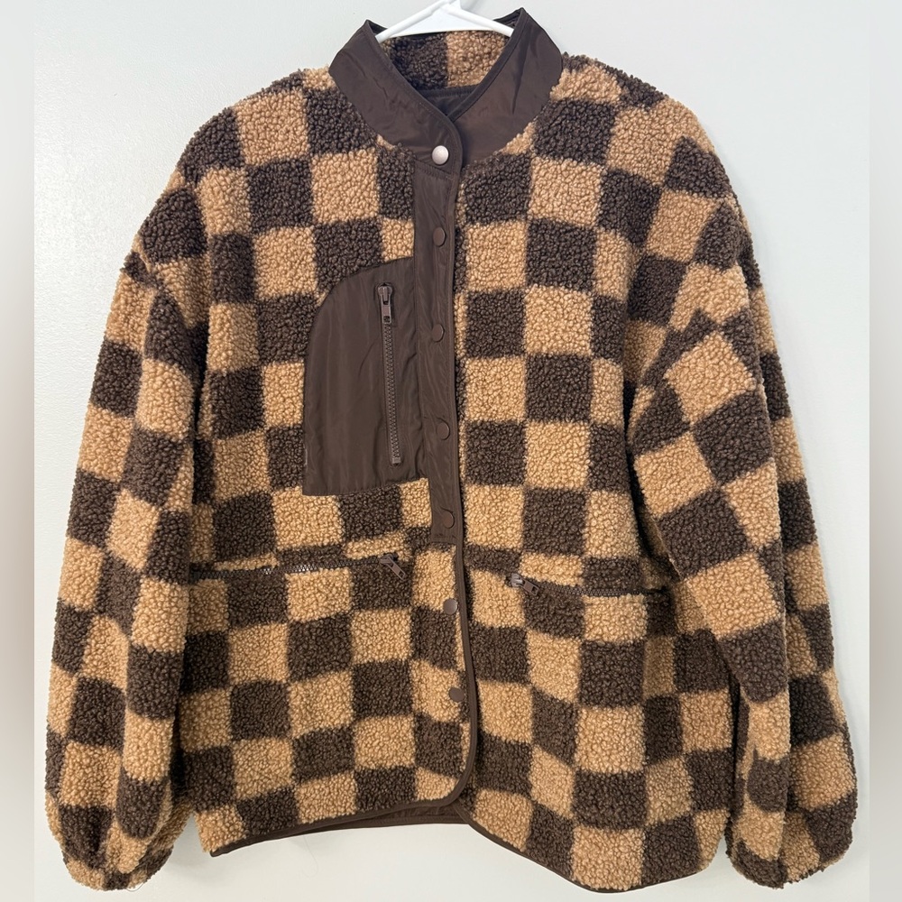 Women’s sherpa Brown and Tan Checkered Jacket